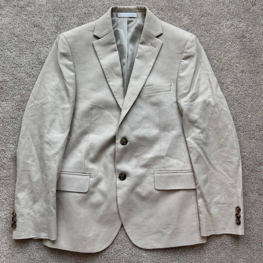 Brooks Brothers Linen Blend Blazer Boys 14R Tan Ecru Wedding Event Formal Beach